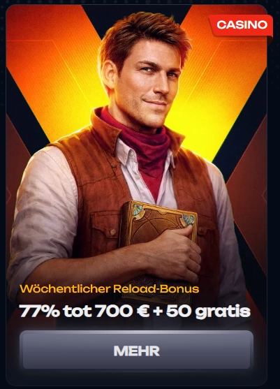 X3Bet wekelijkse reloadbonus van 77% tot €700 met 50 gratis spins