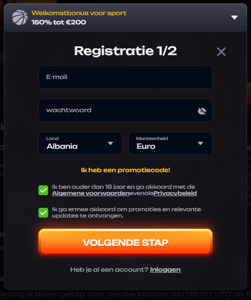 X3Bet registratieformulier voor het openen van een account