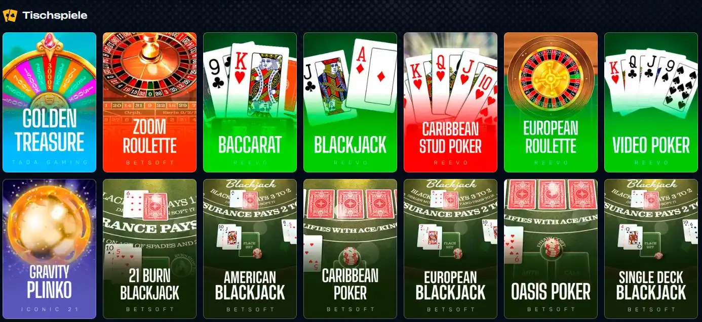 Selectie van online tafelspellen zoals roulette en blackjack bij X3Bet Casino