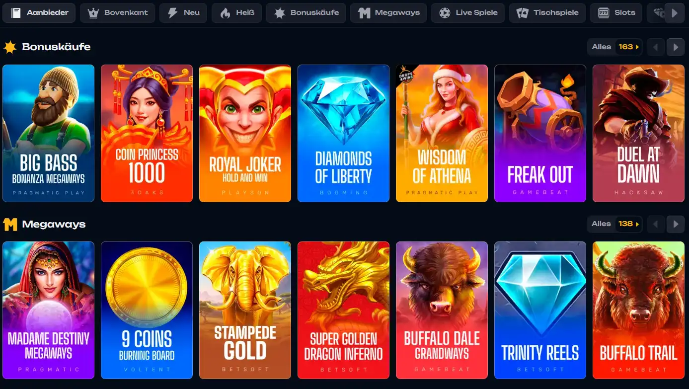 Overzicht van gokkasten en Megaways spellen bij X3Bet Casino