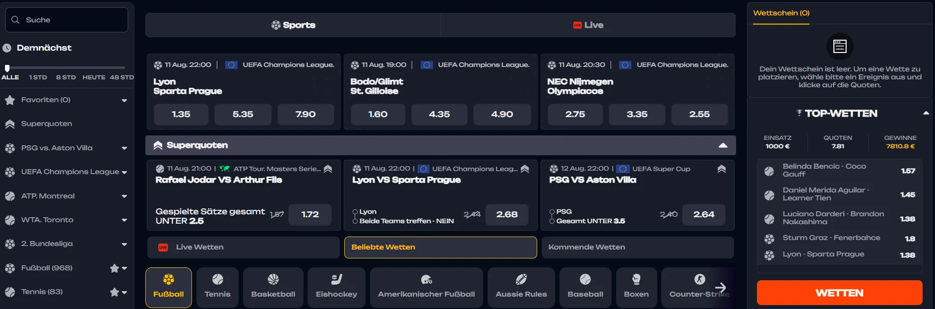 Het sportsbook-platform van X3Bet Casino voor sportweddenschappen
